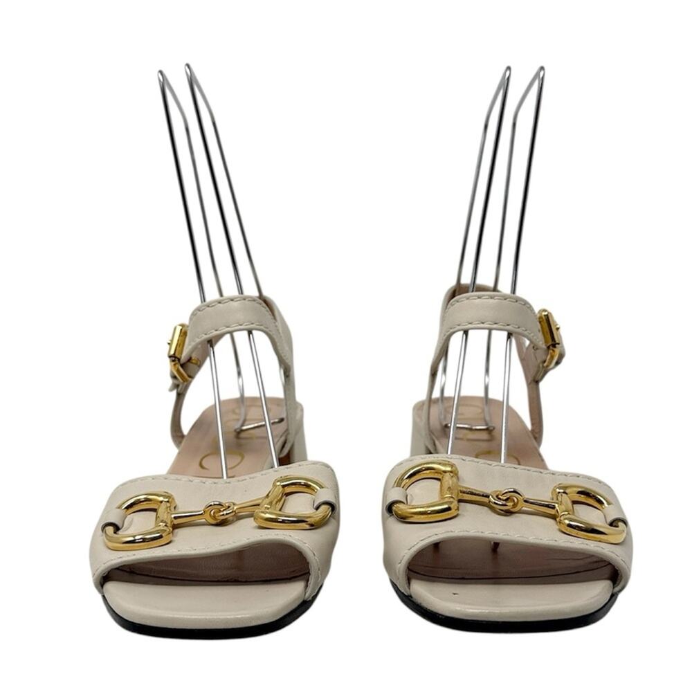 Gucci Baby Horsebit Leather Low Block Heel Sandals Mystic White Ivory Size 37.5 - Picture 3 of 9